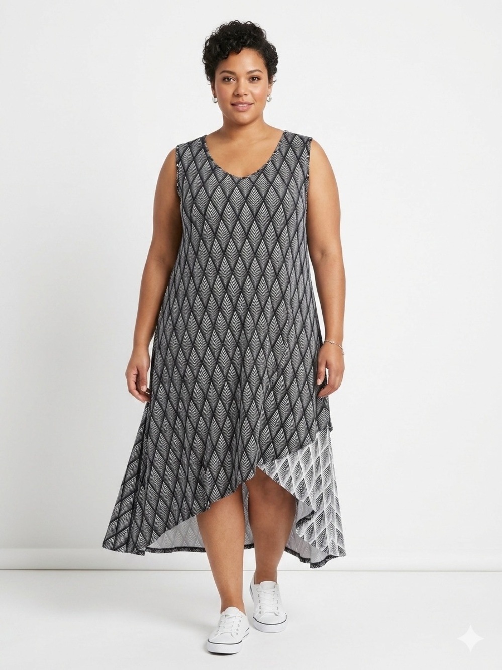 Design History Women's Summer Dress Black Retro Diamond Size XXL Missy Stretch